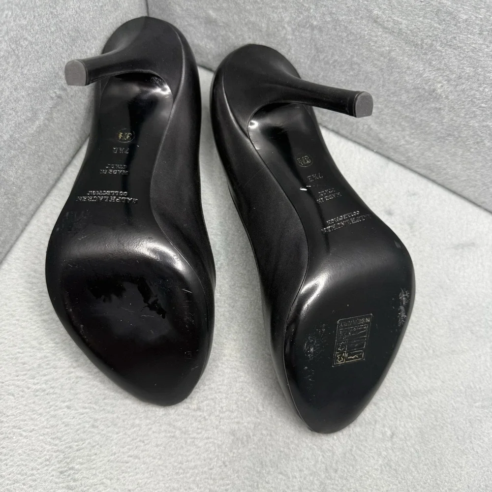 Ralph Lauren Collection Ranna Black Leather Peep-Toe Platform Pumps 7.5B